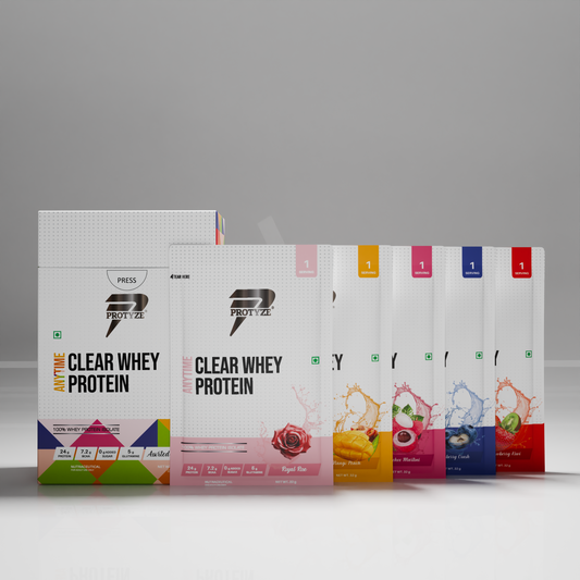 Anytime Clear Whey Protein Isolate, Assorted Flavours Set 1 (Royal Rose, Lychee Martini, Mango Peach, Blueberry Crush, Strawberry Kiwi)