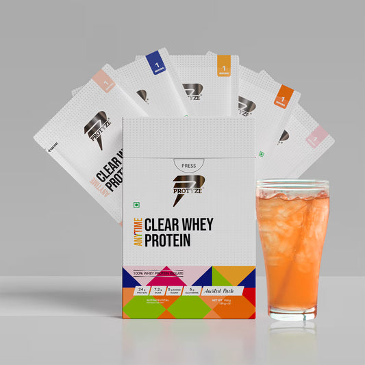 Protyze Anytime Clear Whey Protein Isolate With 24g Protein, 99% Lactose Free, 7.2g BCAA, 0g Added Sugar, Low Carb, Assorted1 (Pack of 5)