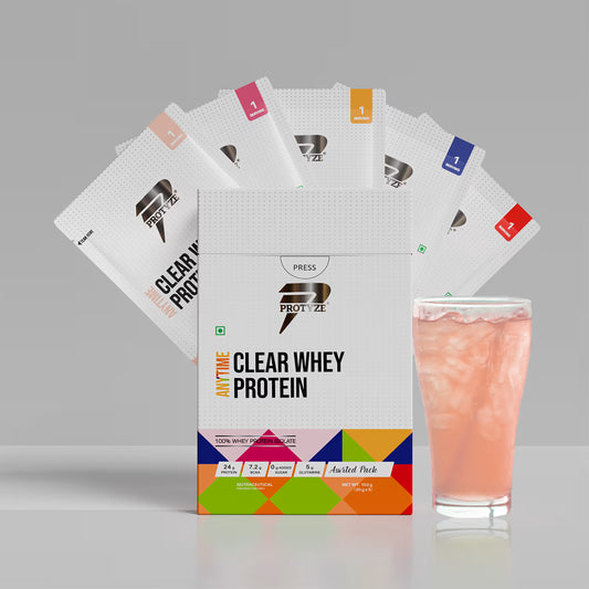 Protyze Anytime Clear Whey Protein Isolate With 24g Protein, 99% Lactose Free, 7.2g BCAA, 0g Added Sugar, Low Carb, Assorted4 (Pack of 5)
