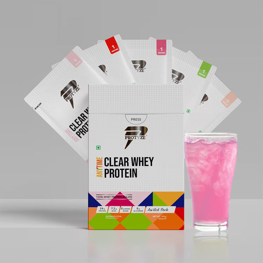 Protyze Anytime Clear Whey Protein Isolate With 24g Protein, 99% Lactose Free, 7.2g BCAA, 0g Added Sugar, Low Carb, Assorted2 (Pack of 5)