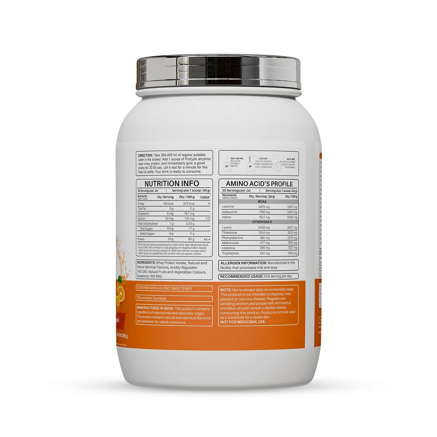 Anytime Clear Whey Protein Isolate, Orange Squash 30 Servings (24g Protein, Zero Added Sugar, Easy Digestion)