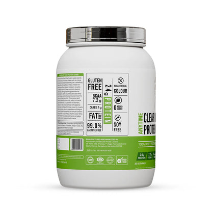 Anytime Clear Whey Protein Isolate, Nimbu Pani 30 Servings (24g Protein, Zero Added Sugar, Easy Digestion)