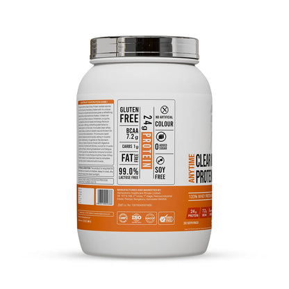 Anytime Clear Whey Protein Isolate, Orange Squash 30 Servings (24g Protein, Zero Added Sugar, Easy Digestion)