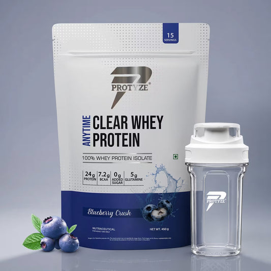 Anytime Clear Whey Protein Isolate, Blueberry Crush + Tritan Shaker with Breaker Ball.