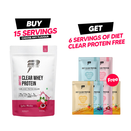 Protyze Anytime Clear Whey Isolate, 15 Serving Pouch and Get Diet Protein Assorted (Pack of 6)