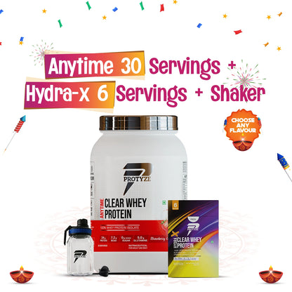 Protyze Clear Whey Isolate Anytime Jar + Hydra-X Assorted Pack Of 6 + Shaker Combo