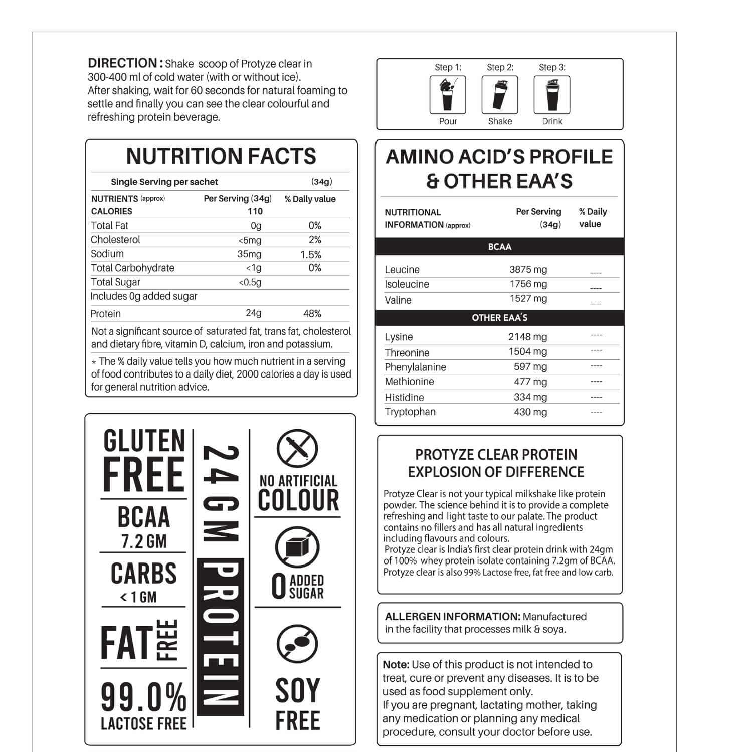 Clear whey isolate - Assorted flavours - Pack of 5 - with 24gm protein,12gm EAAs, 5gm Glutamine - 5 Serving