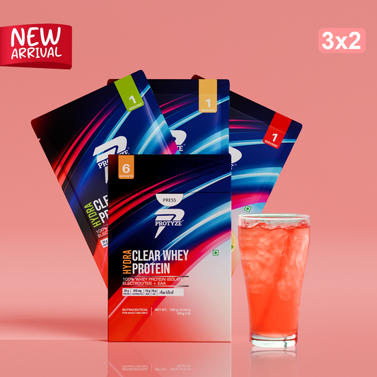 Hydra Clear Whey Protein with Electrolytes, Assorted Flavours  Pack of 6 Sachets (Fruit Punch, Lemon Lime, Pineapple)
