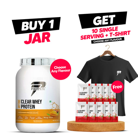 Protyze Anytime Clear Whey Isolate, 30 Serving Jar and (10 Single Serving and t-shirt) Free