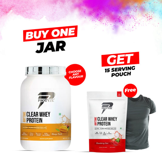 Protyze Anytime Clear Whey Isolate, 30 Serving Jar and (15 Serving Pouch and t-shirt) Free