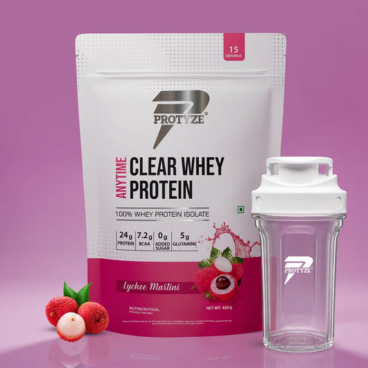 Anytime Clear Whey Protein Isolate, Lychee Martini + Tritan Shaker with Breaker Ball.