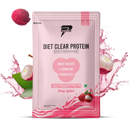 Protyze Diet Clear Protein, Juicy Lychee (Pack of 15 Sachets)