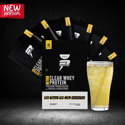 Protyze Nitro Clear Whey Protein Isolate With Creatine, 30g Protein, Lean Muscle Growth, Low Carb, Assorted (Pack Of 6)