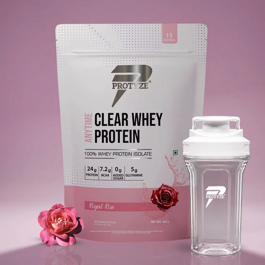 Anytime Clear Whey Protein Isolate, Royal Rose + Tritan Shaker with Breaker Ball.