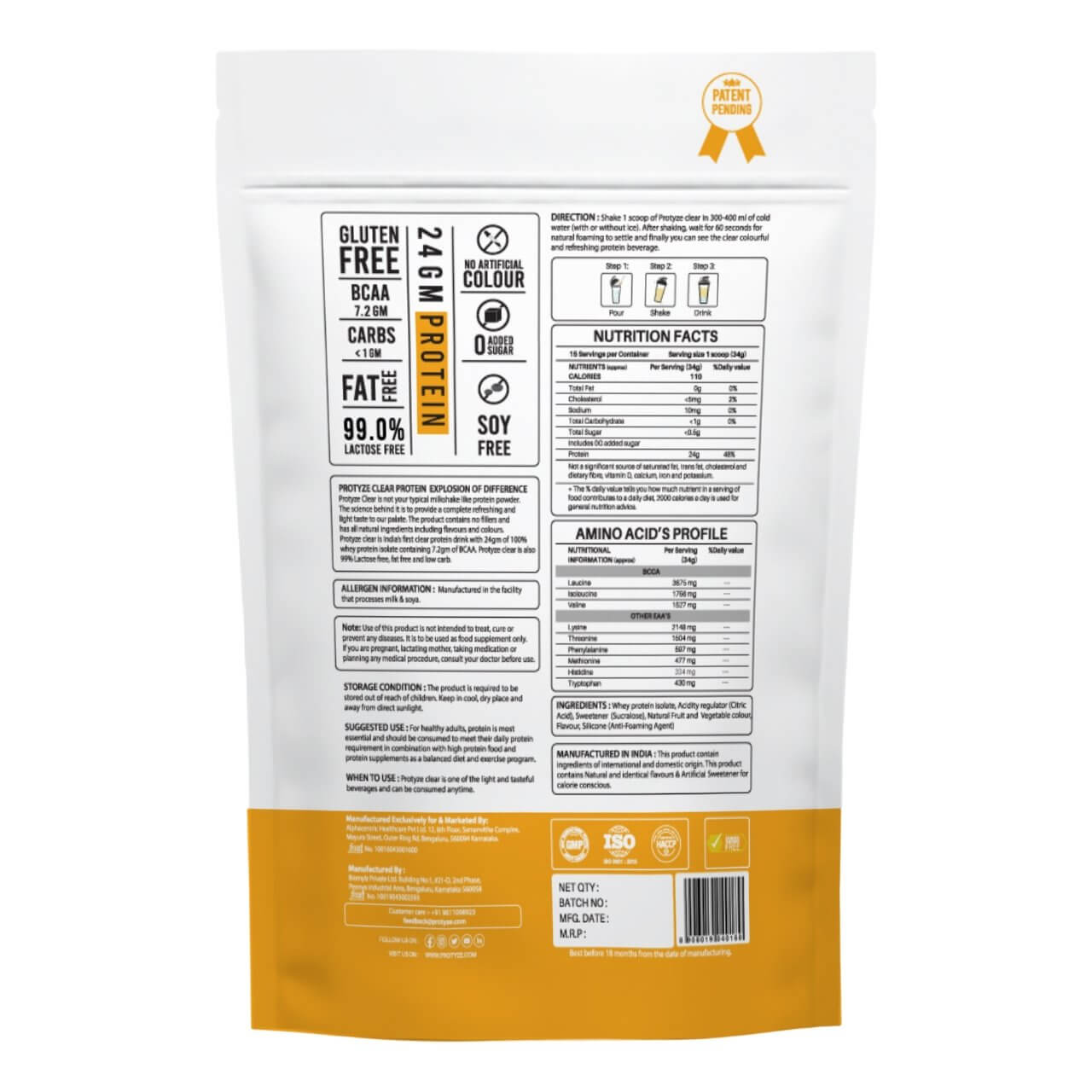 Protyze Clear whey isolate Mango Peach Combo Offer of 2 pack-30 Servings-1.02kg
